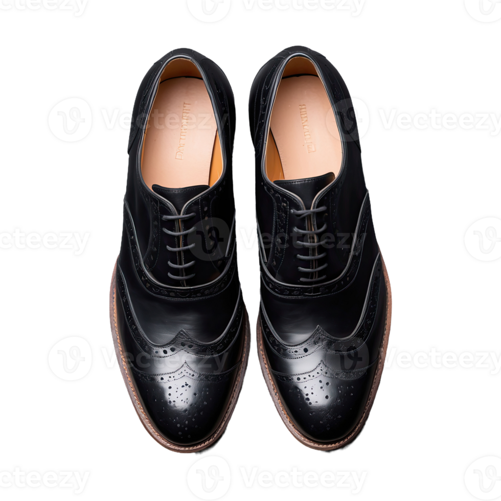 AI generated Classic Pair Of Black Brogue Shoes isolated on transparent background png