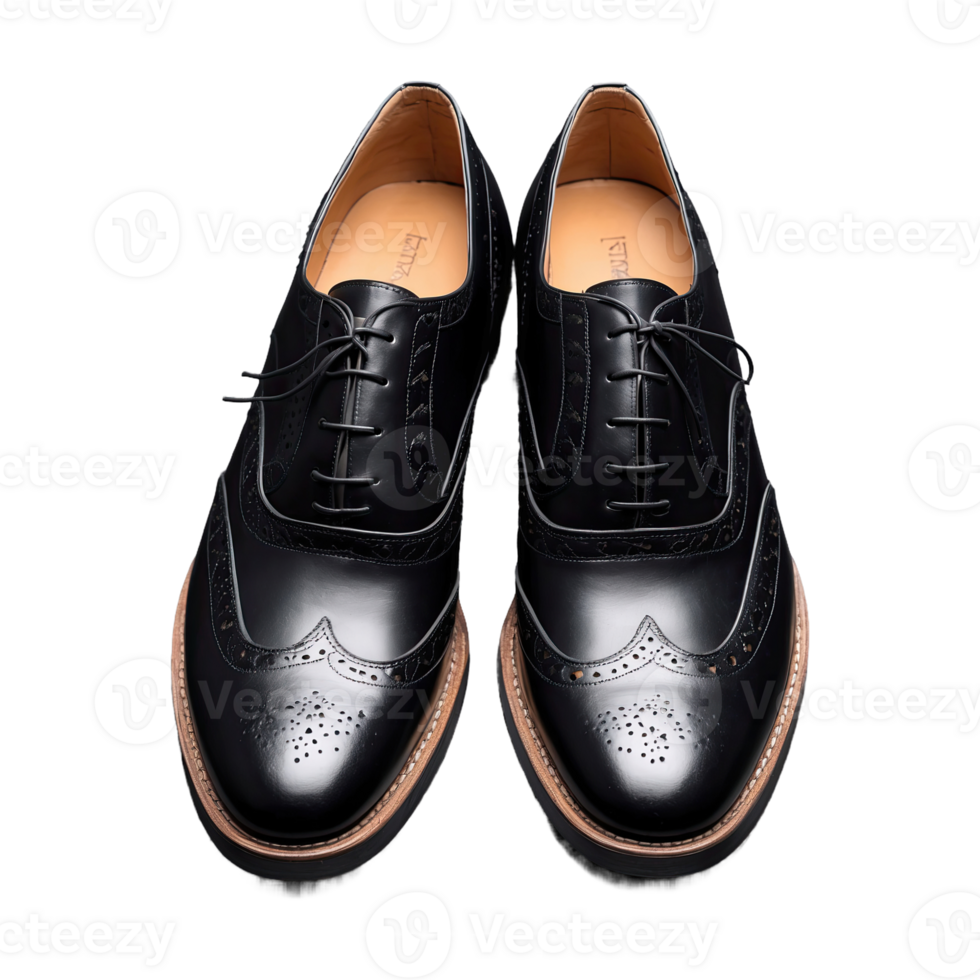 AI generated Classic Pair Of Black Brogue Shoes isolated on transparent background png