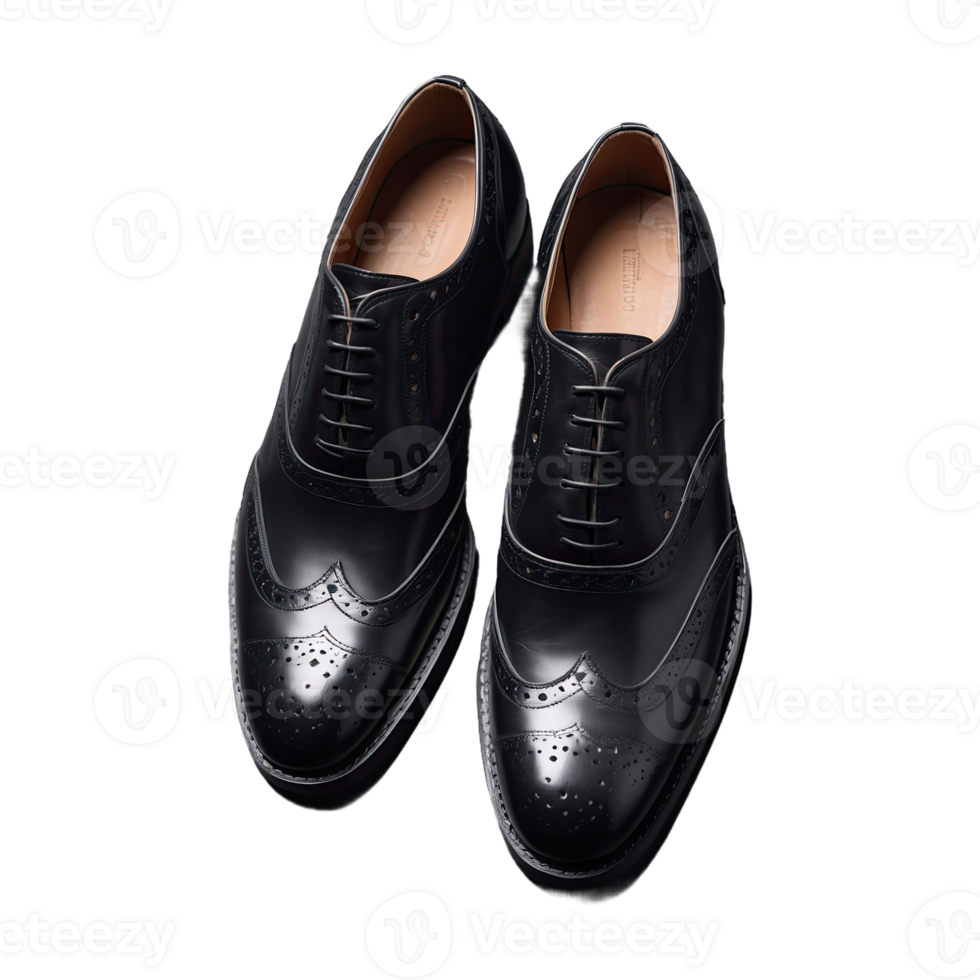 AI generated Classic Pair Of Black Brogue Shoes isolated on transparent background png