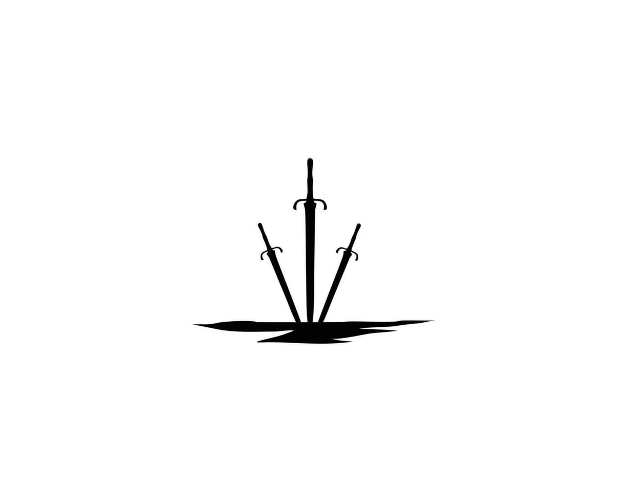 Tres espadas en el suelo silueta. aislado con un maravilloso vista. prima espada vector diseño. mejor para logo, insignia, emblema, icono, pegatina diseño. disponible en eps