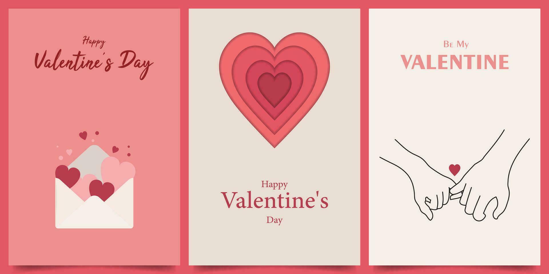 happy valentine's day vertical design with couple hand, paper cut heart and letter. for card, sale header or voucher template vector