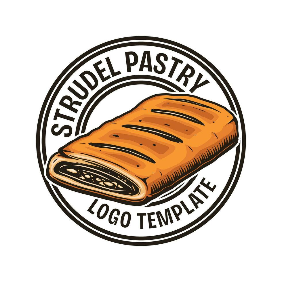 Strudel pastry logo design template vector