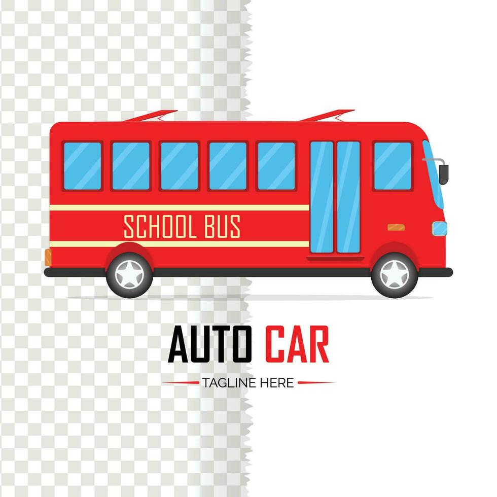 Passenger cartoon style school bus modern auto vehicles, wheeled motor transport designs vector