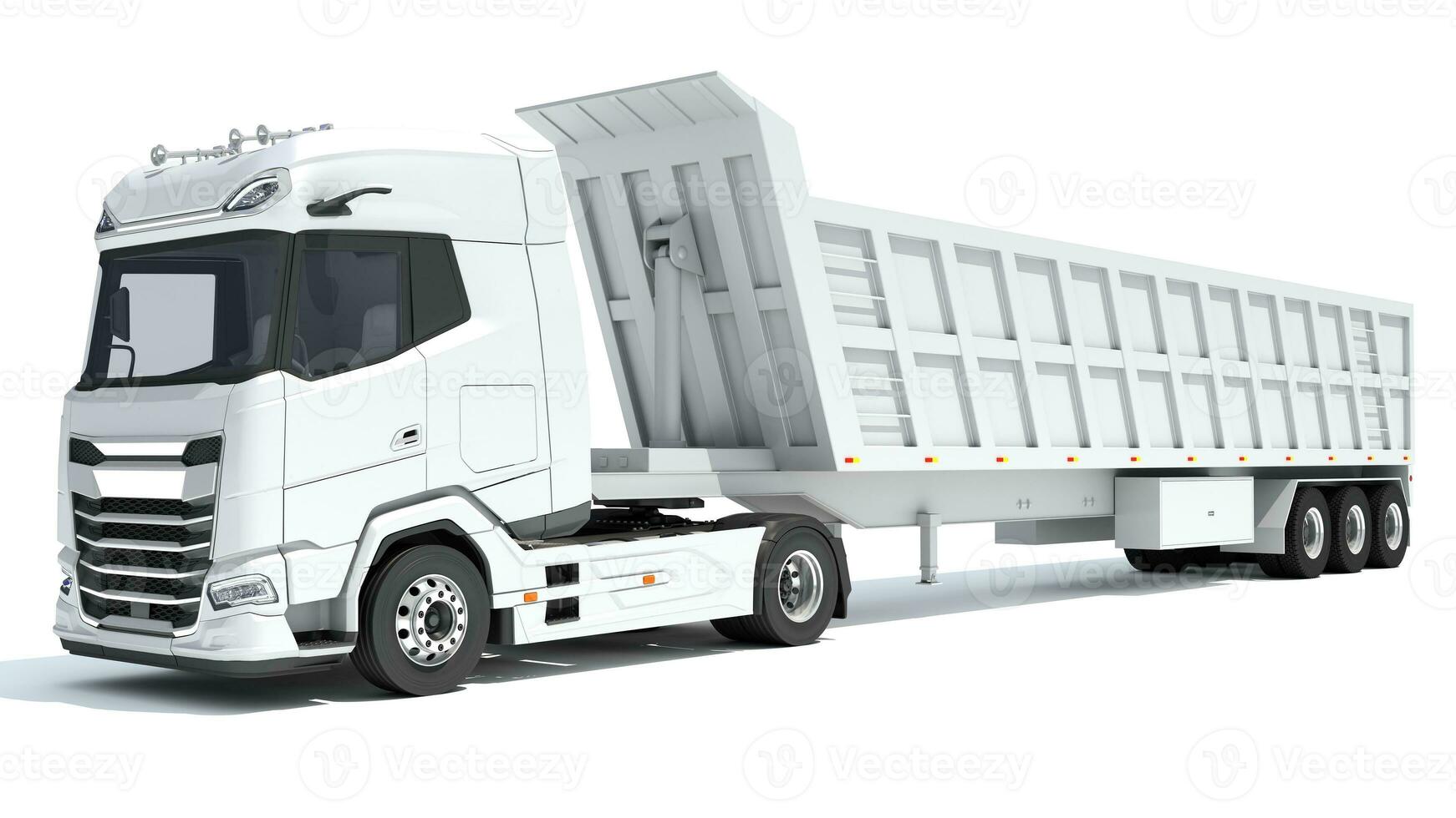 Semi Truck with Tipper Trailer 3D rendering on white background photo