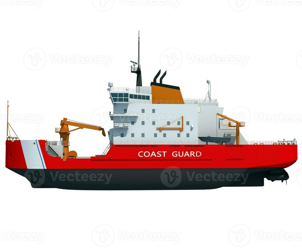 Coast Guard Icebreaker ship 3D rendering of ice breaking on white background photo
