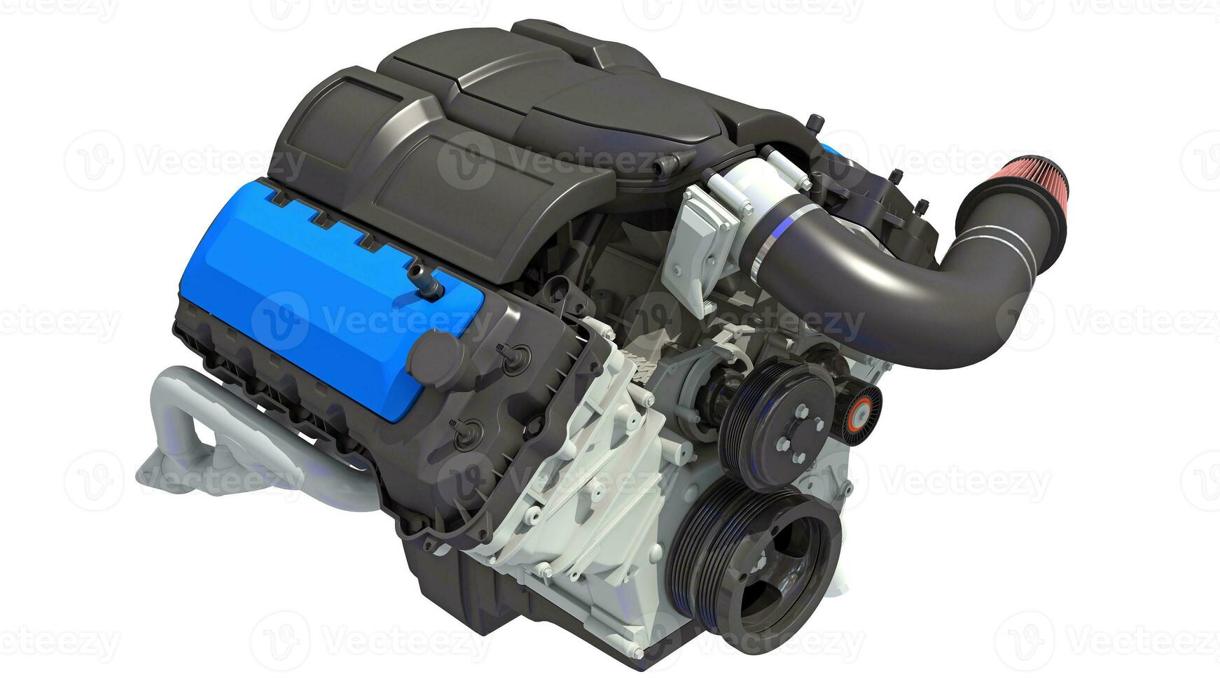 V8 Car Engine 3D rendering on white background photo