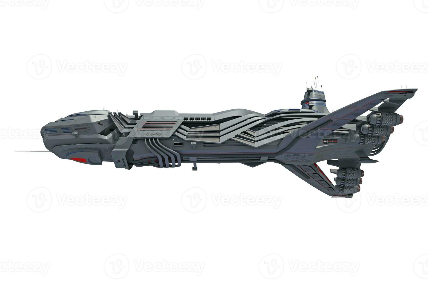 Spaceship 3D rendering on white background photo