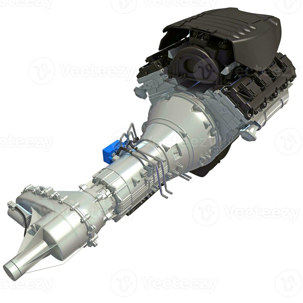 V8 Car Engine 3D rendering on white background photo