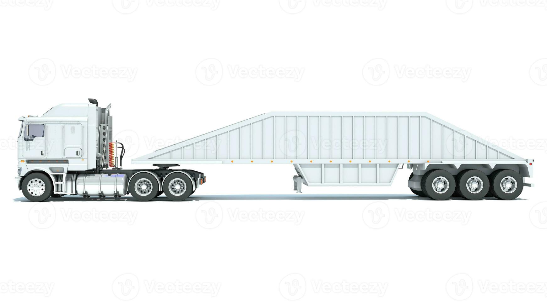 Truck with Bottom Dump Trailer 3D rendering on white background photo