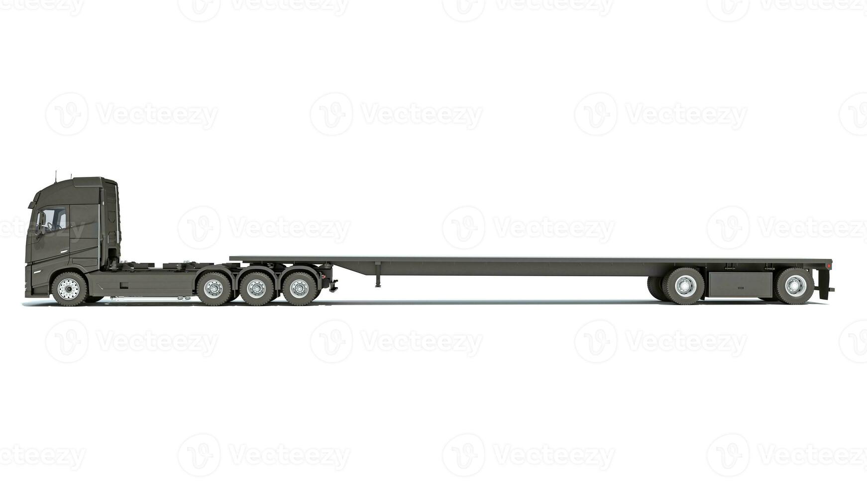 Heavy Truck with Flatbed Trailer 3D rendering on white background photo