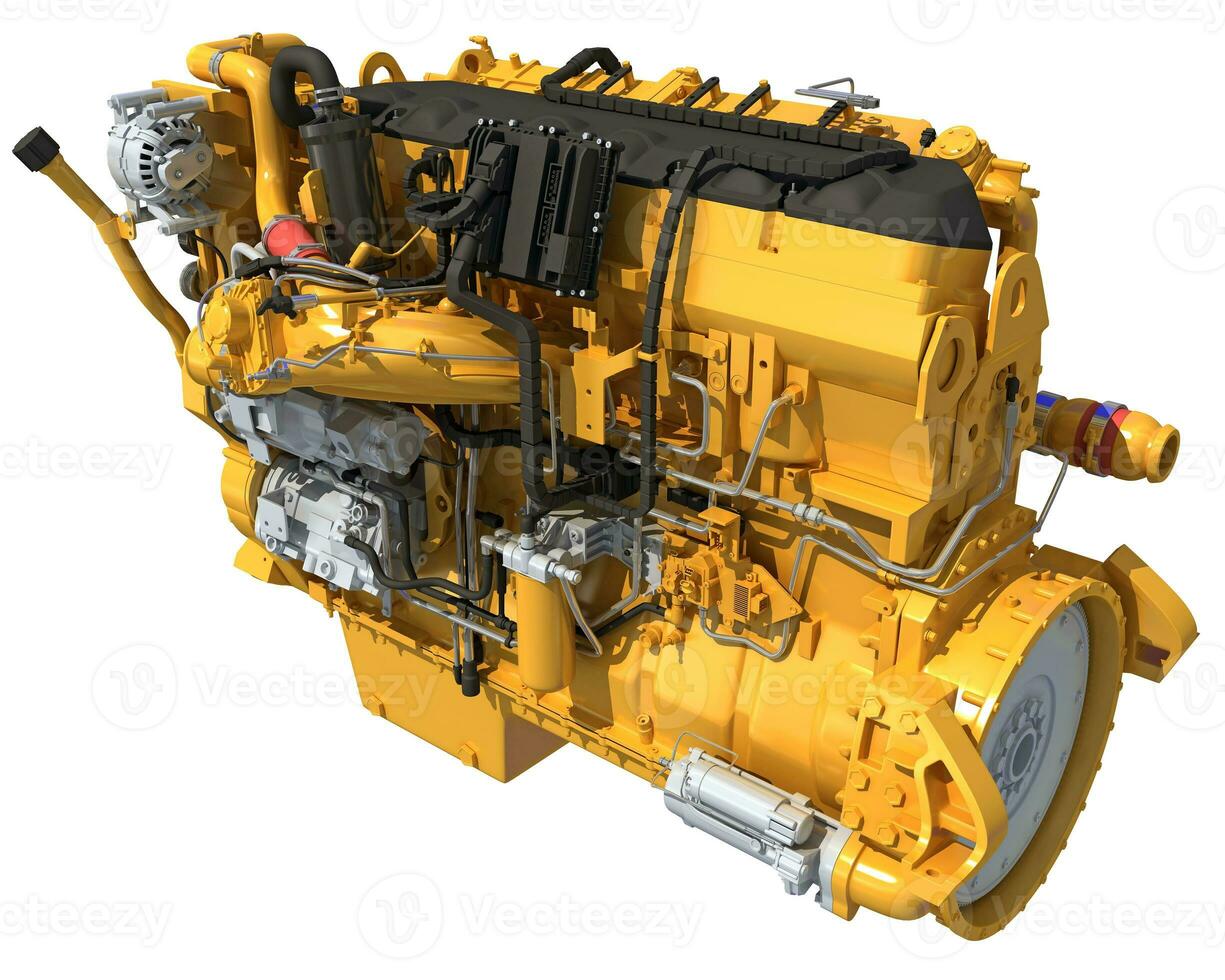 Heavy duty truck engine 3D rendering on white background photo