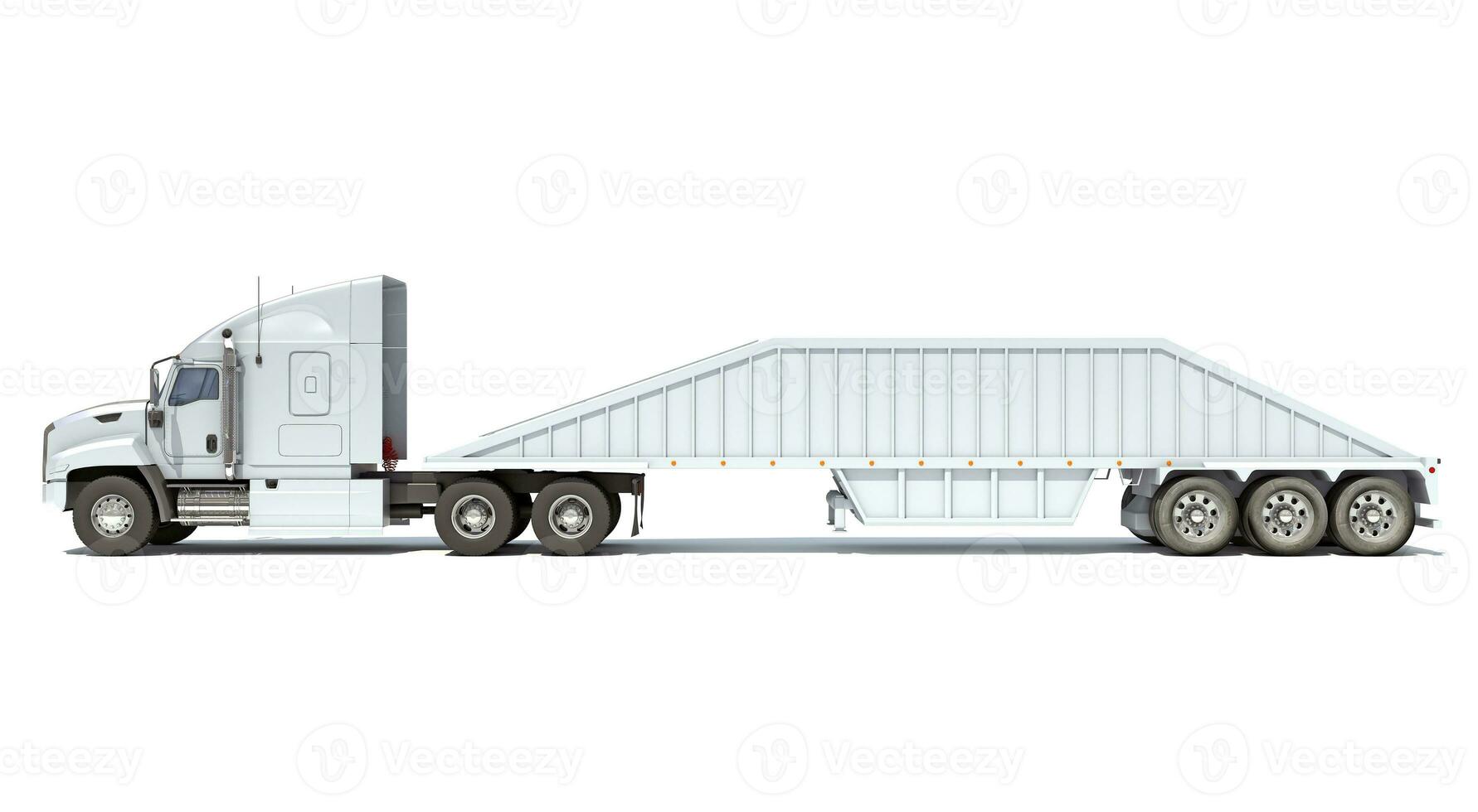 Truck with Bottom Dump Trailer 3D rendering on white background photo