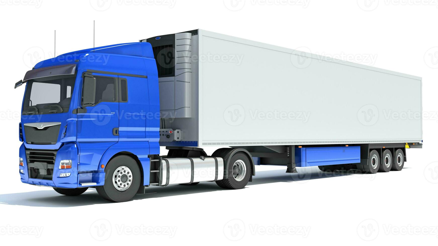 Truck with Refrigerator Trailer 3D rendering on white background photo