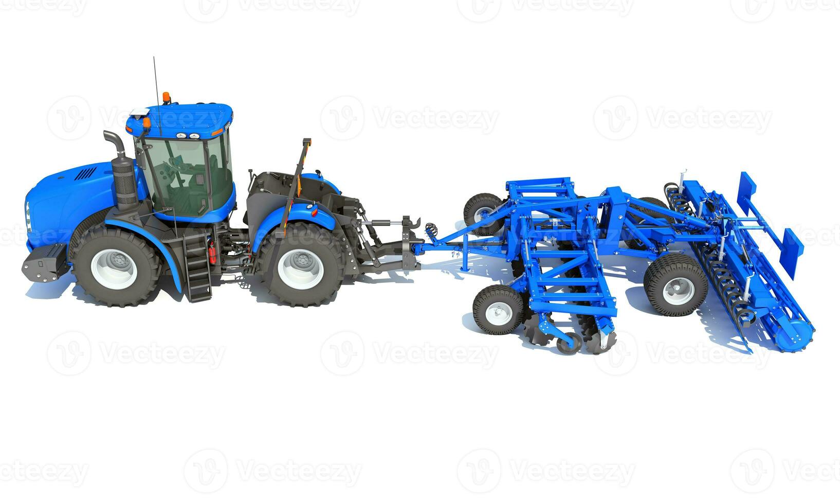 Farm Tractor with Compact Disc Harrow 3D rendering on white background photo