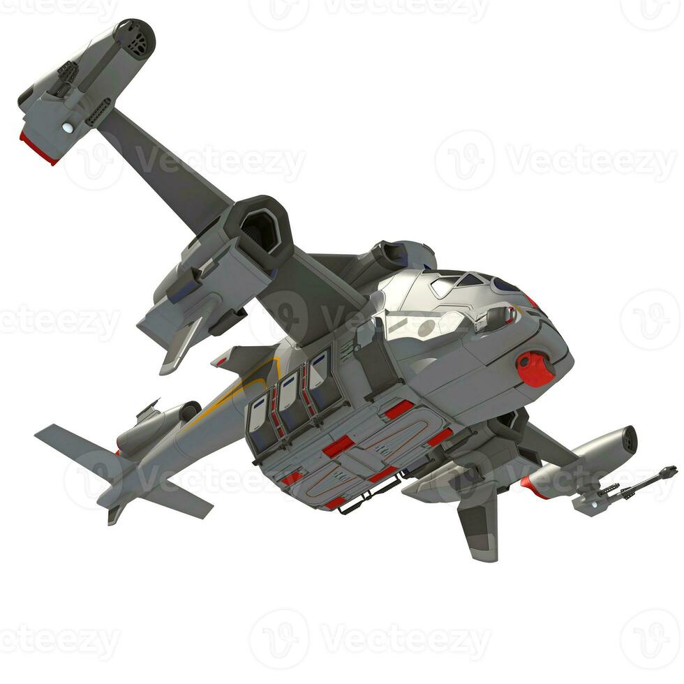 Spaceship 3D rendering on white background photo