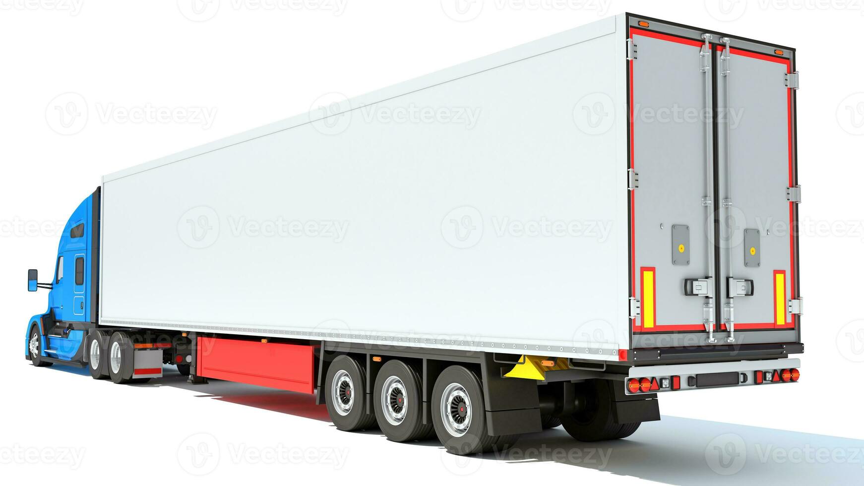 Truck with Reefer Refrigerator Trailer 3D rendering on white background photo