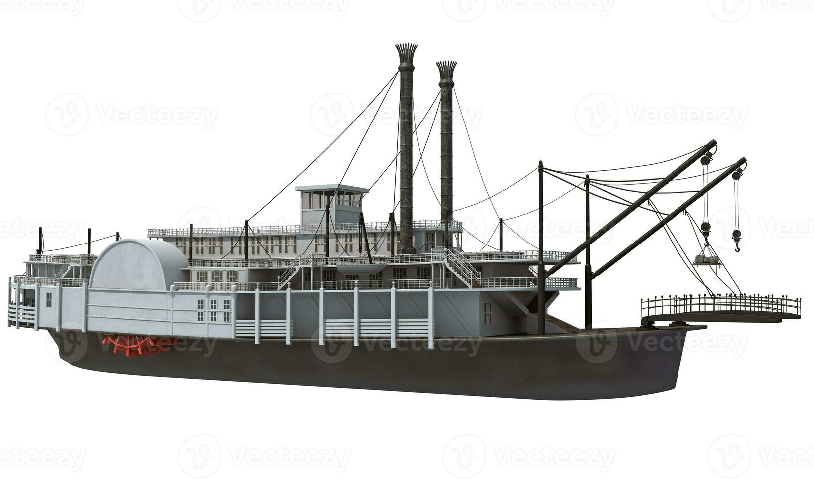 Paddle Steamer River Boat 3D rendering on white background photo
