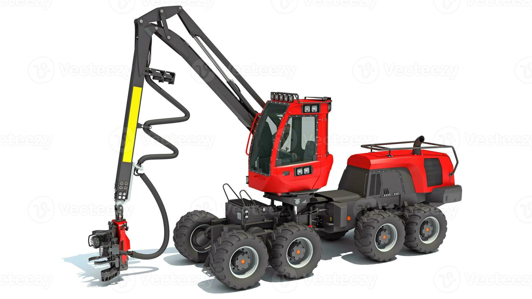 Forestry Wheeled Harvester forest machinery 3D rendering on white background photo