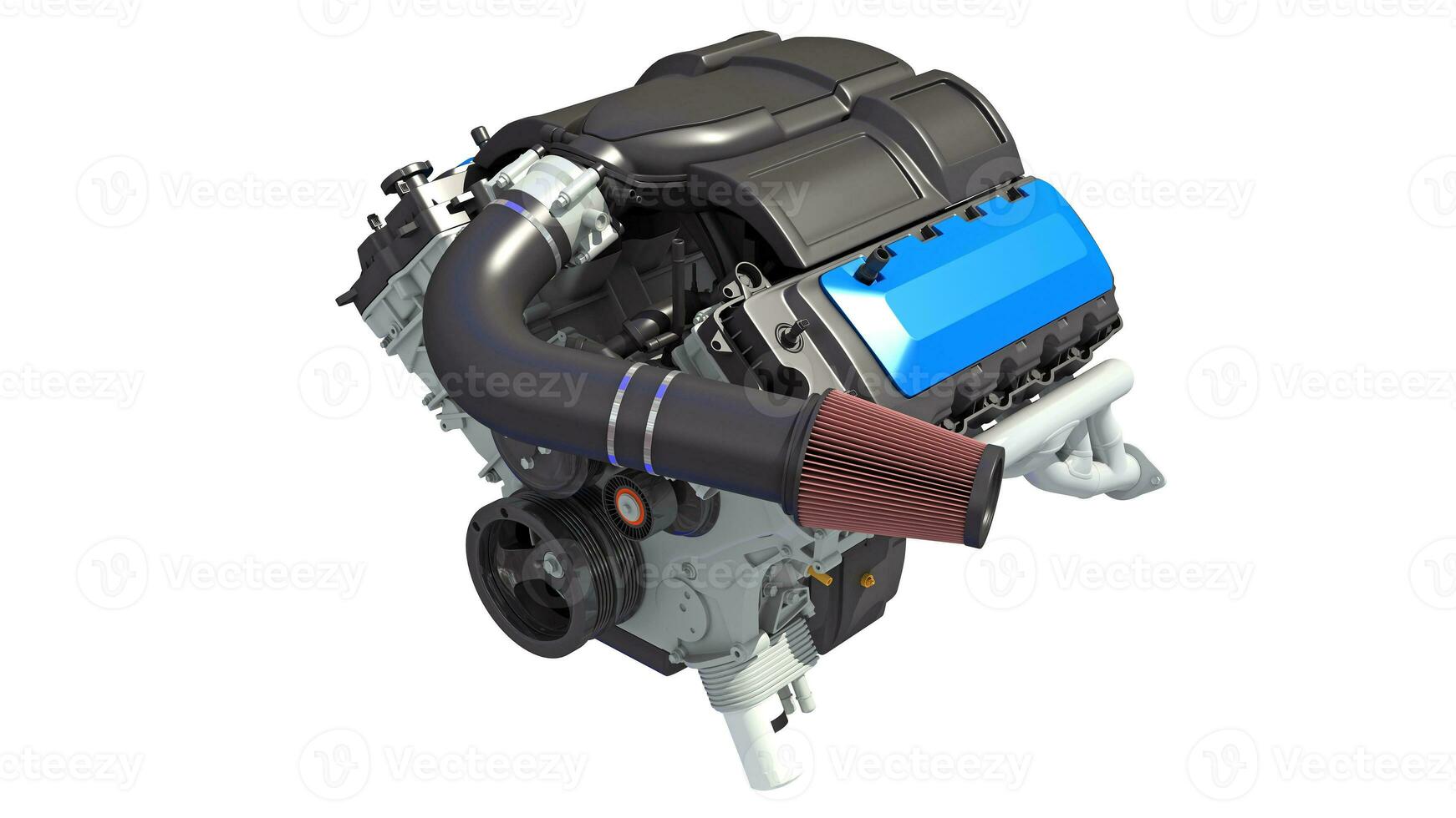 V8 Car Engine 3D rendering on white background photo