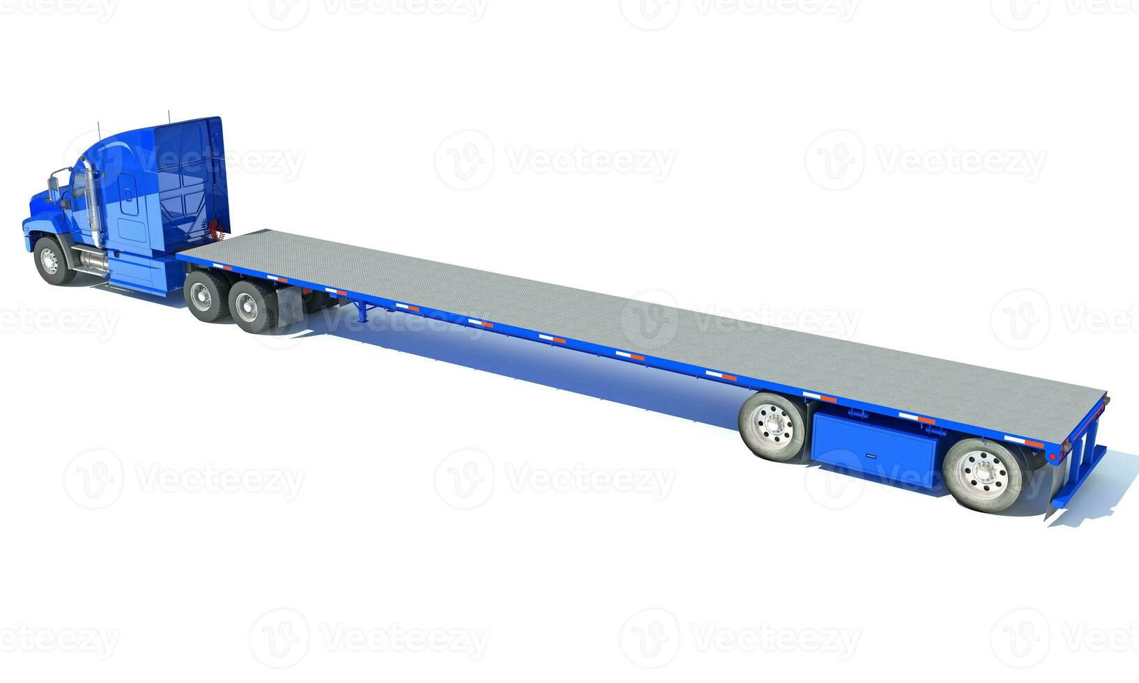 Heavy Truck with Flatbed Trailer 3D rendering on white background photo