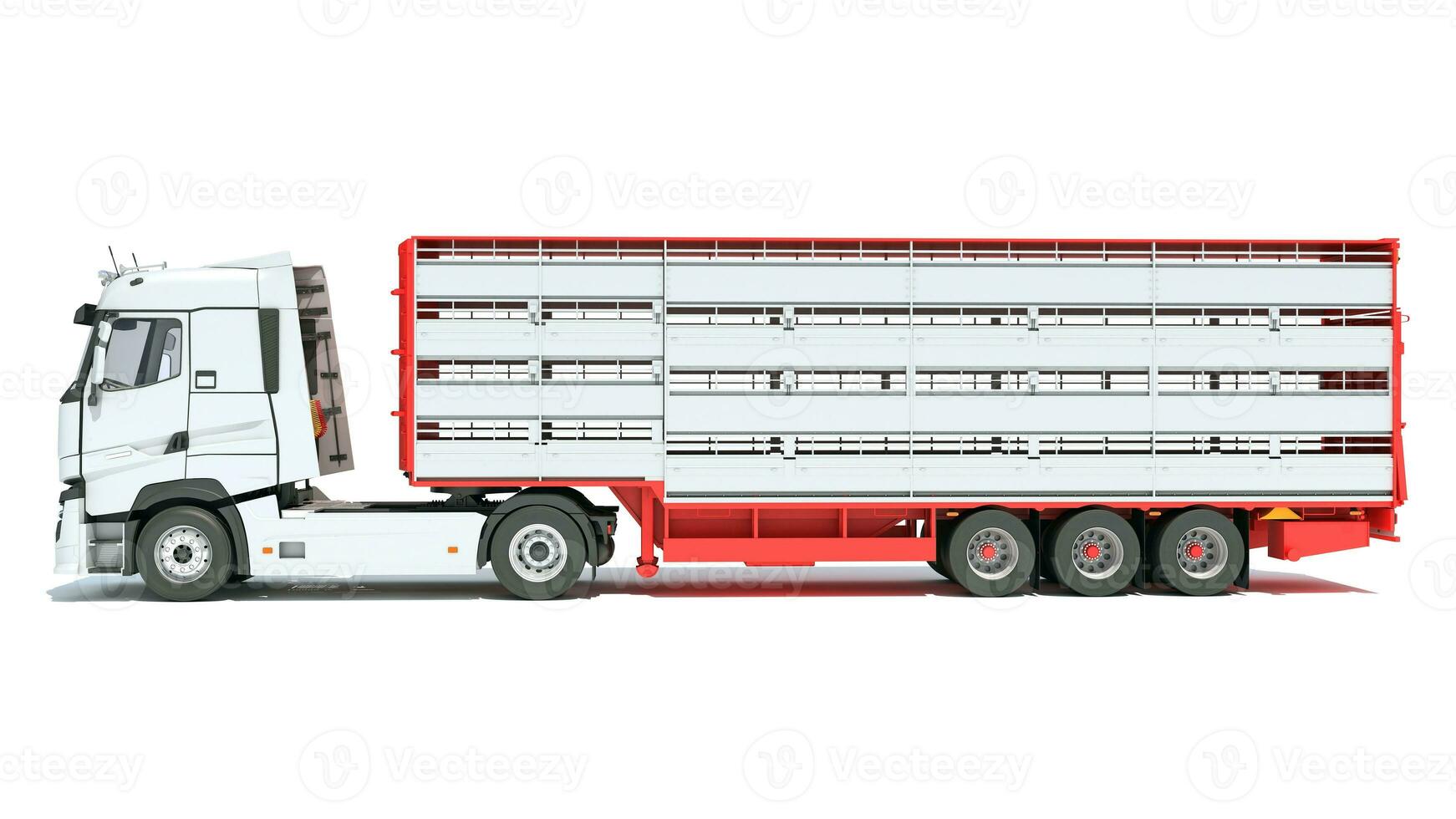 Truck with Animal Transporter Trailer 3D rendering on white background photo