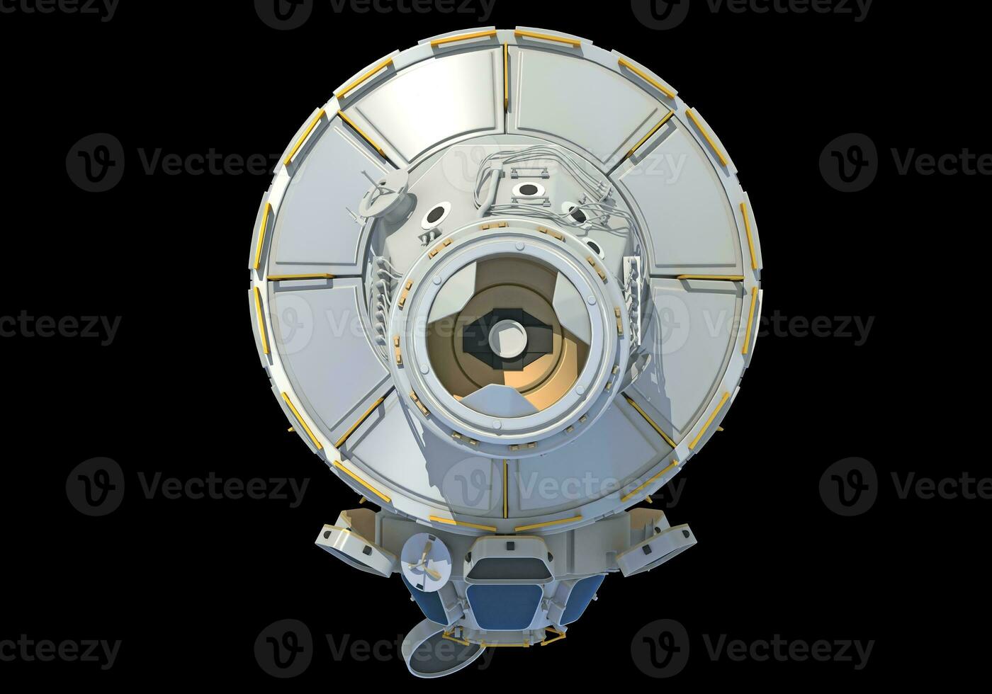 Service Module of ISS International Space Station 3D rendering on black background photo