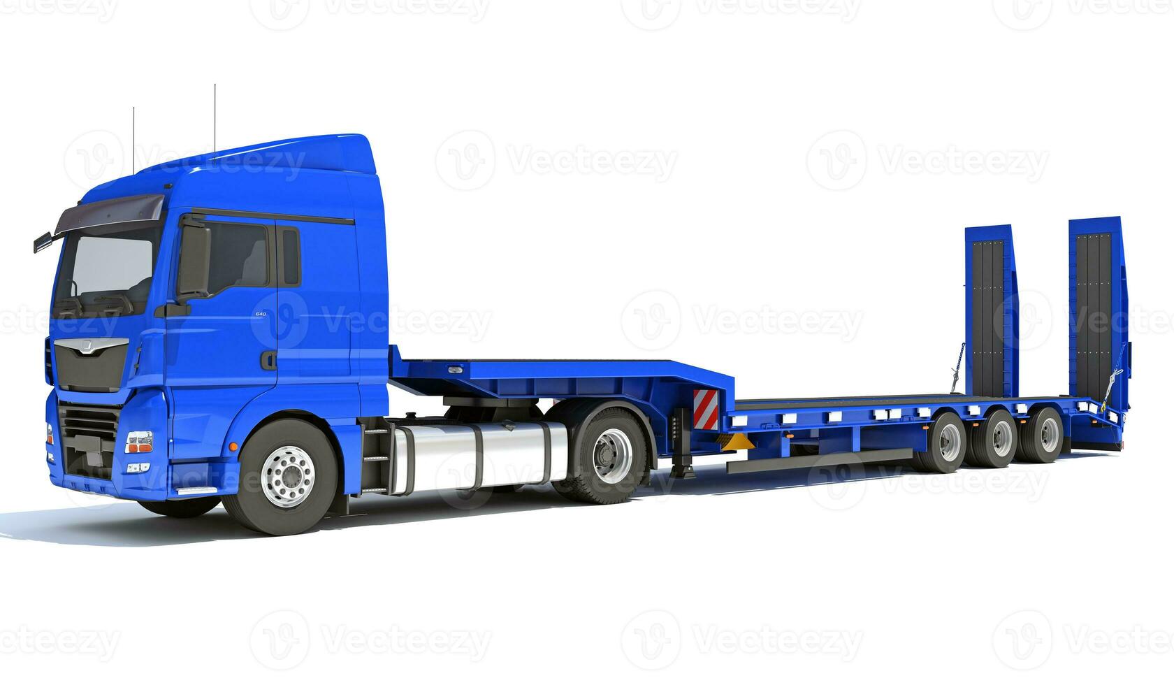 Truck with flatbed trailer 3D rendering on white background photo