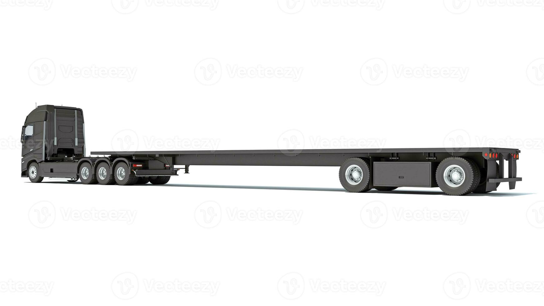 Semi Truck with Lowboy Platform Trailer 3D rendering on white background photo