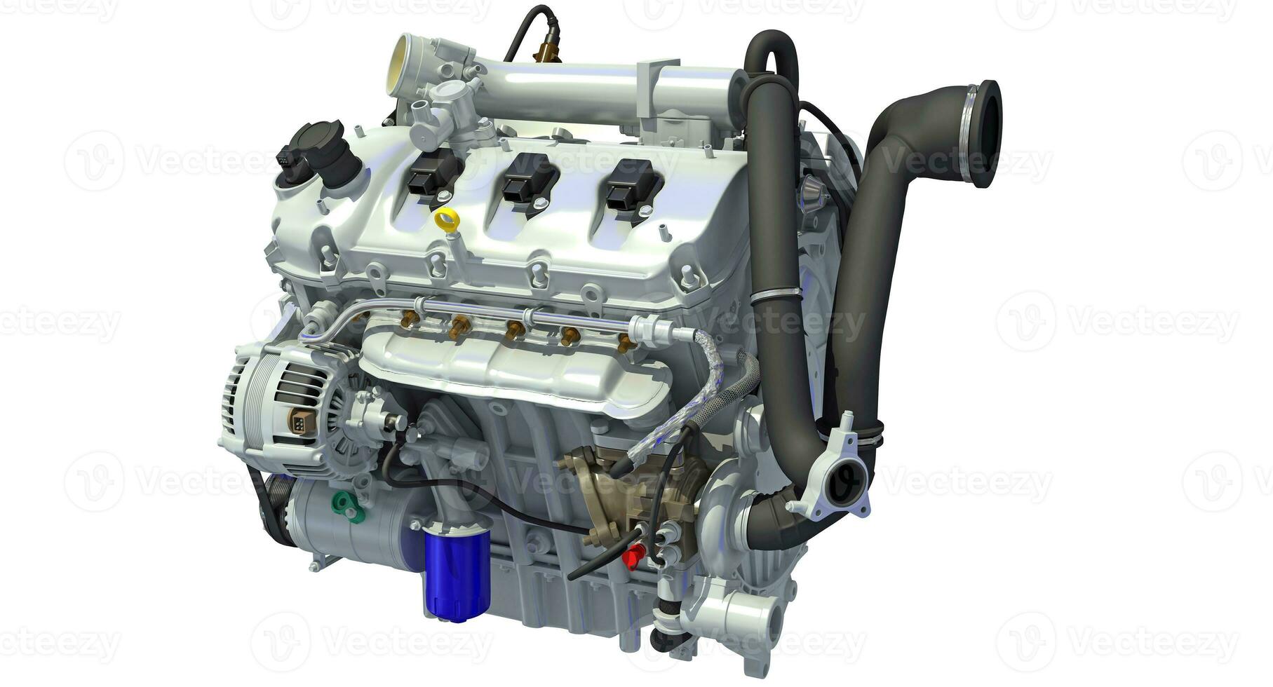 V8 Car Engine 3D rendering on white background photo