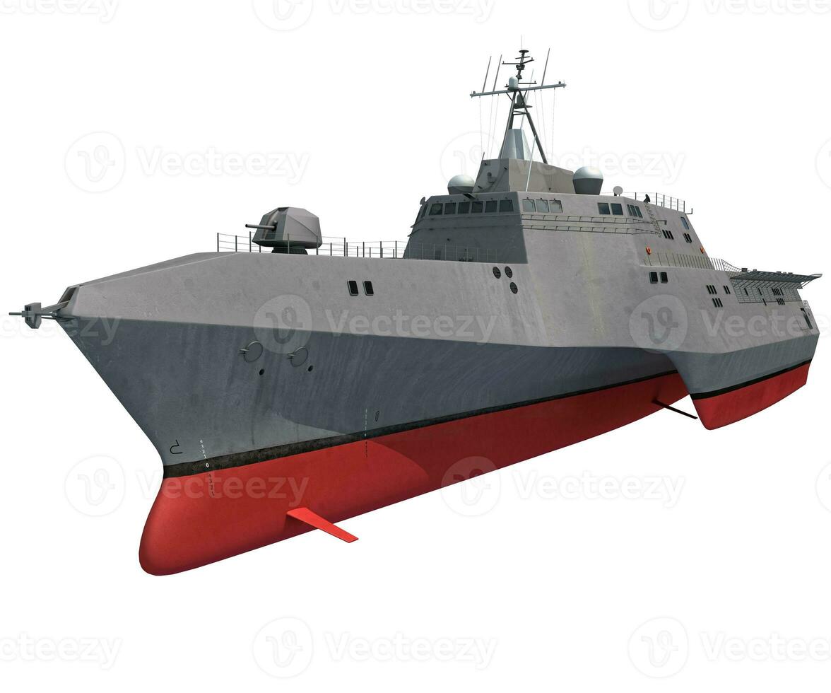 Combat military warship 3D rendering on white background photo