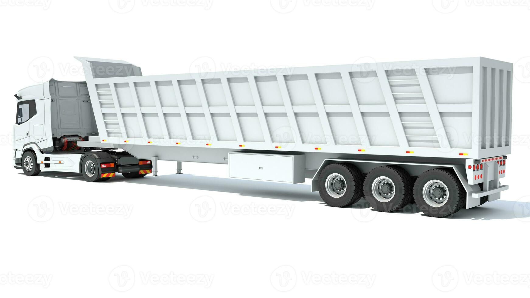 semi camión con volquete remolque 3d representación en blanco antecedentes foto