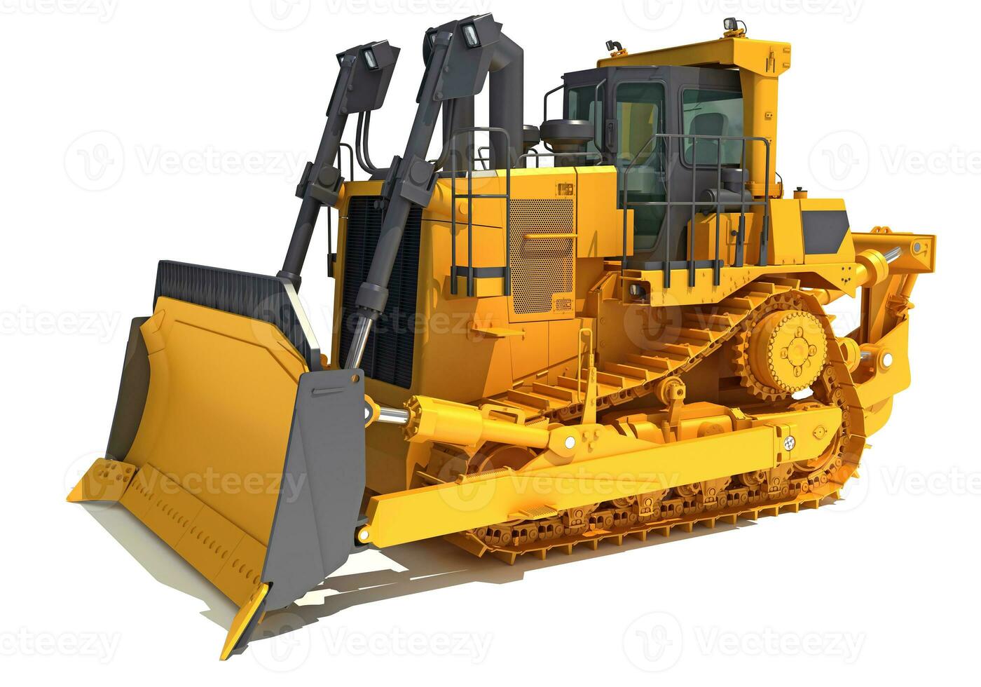 Tracked Dozer heavy construction machinery 3D rendering on white background photo