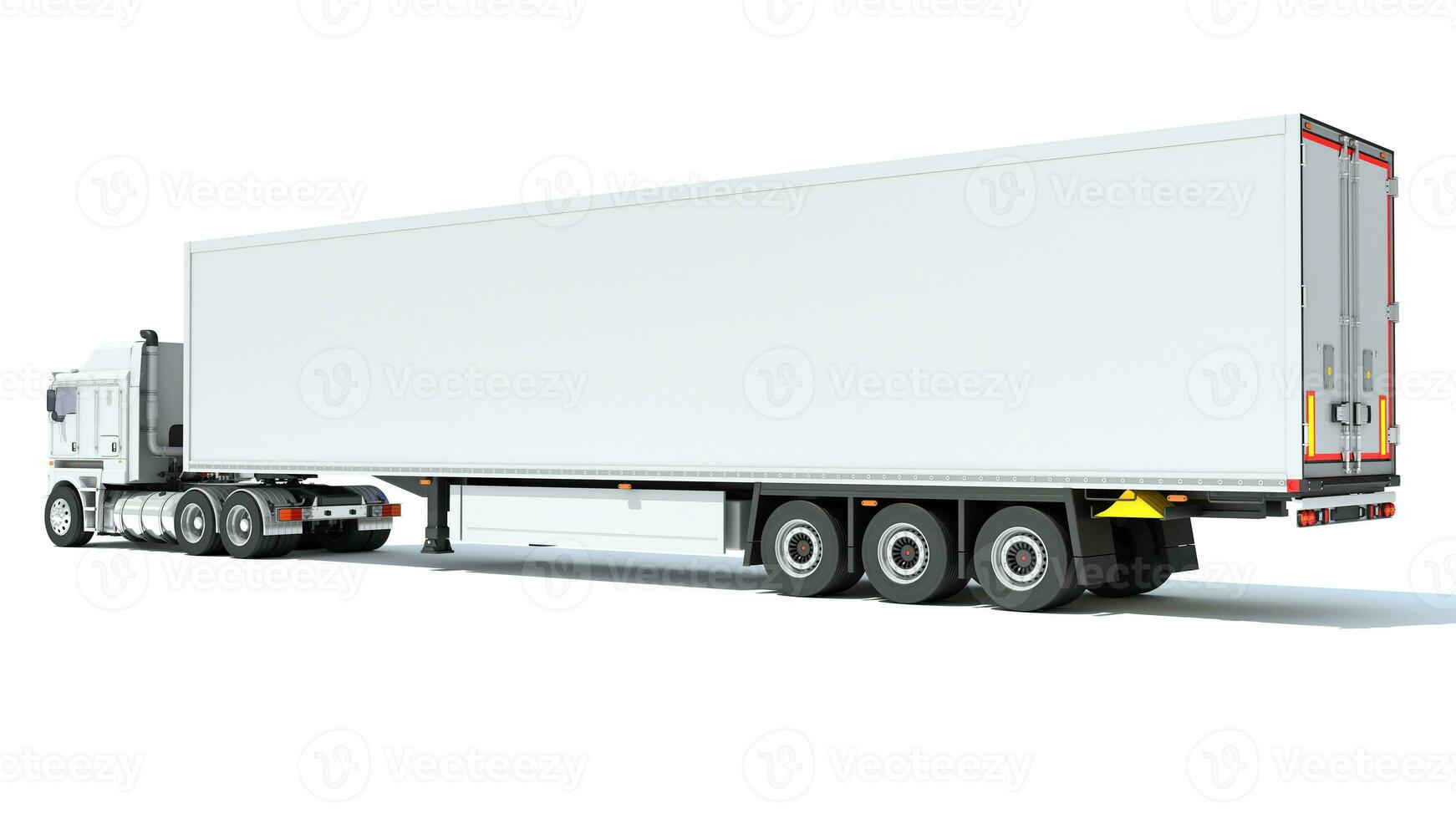 Truck with Reefer Refrigerator Trailer 3D rendering on white background photo