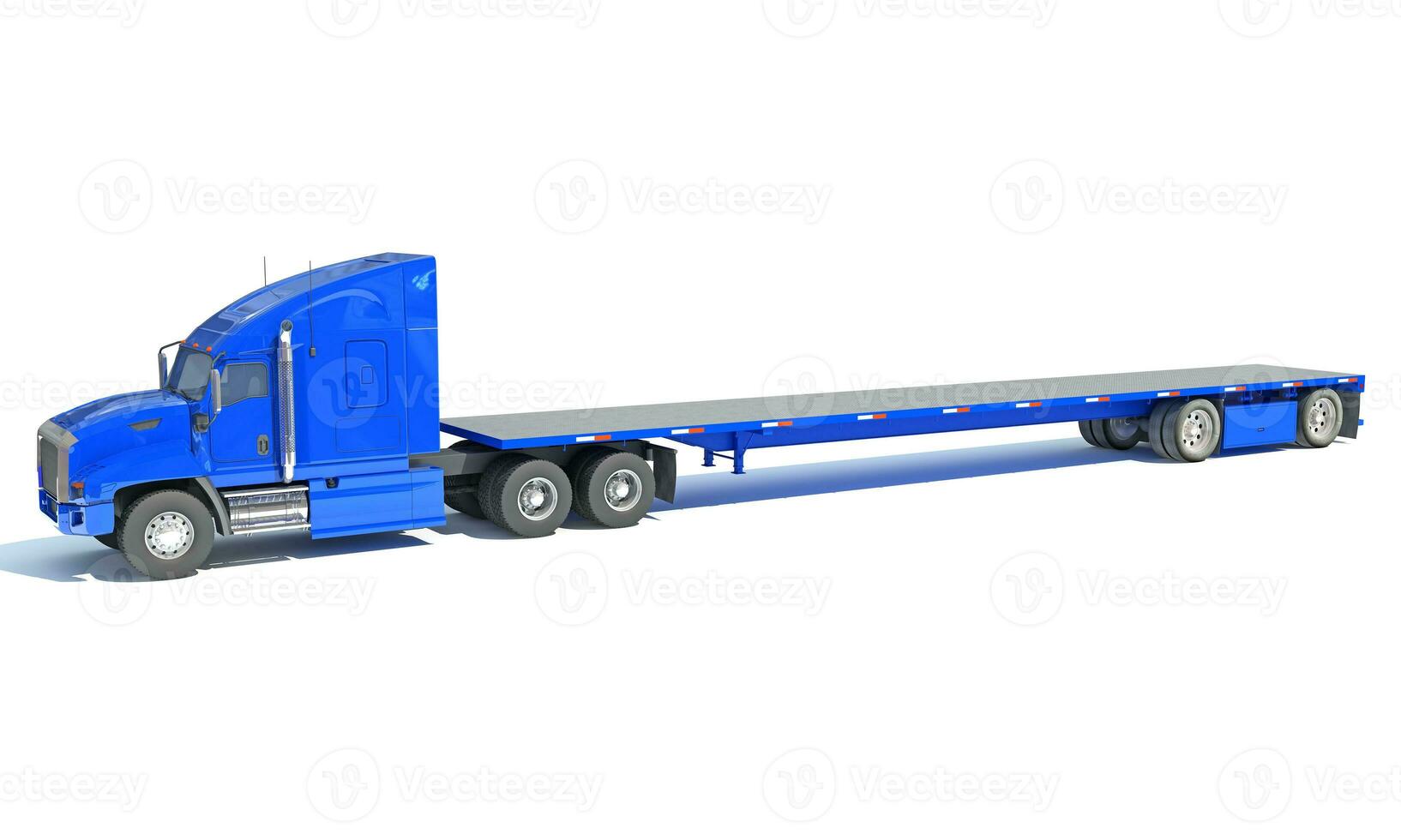 Heavy Truck with Flatbed Trailer 3D rendering on white background photo