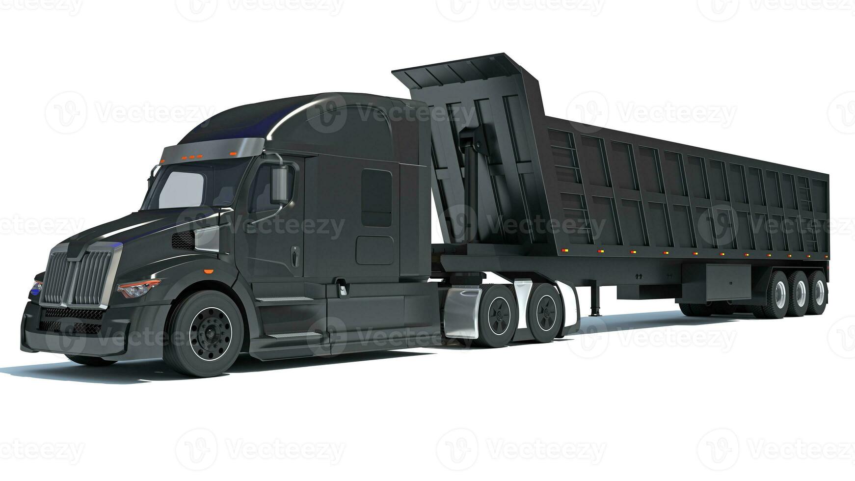 Semi Truck with Tipper Trailer 3D rendering on white background photo