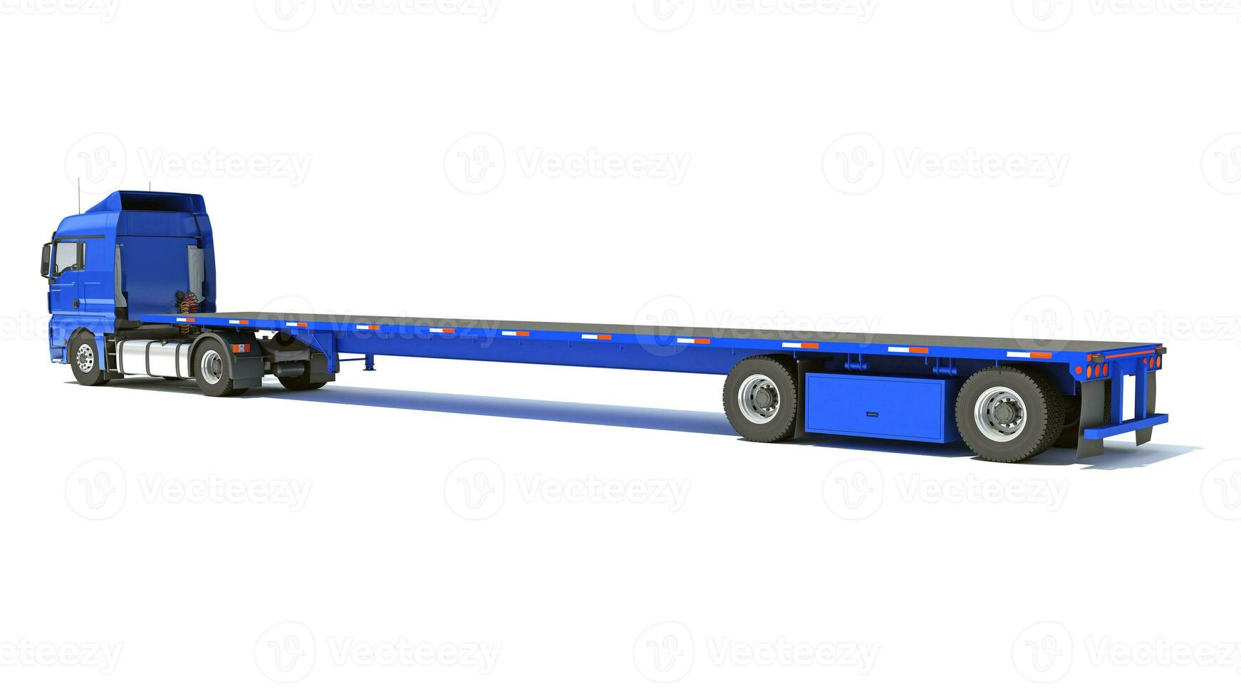 Heavy Truck with Lowboy Trailer 3D rendering on white background photo