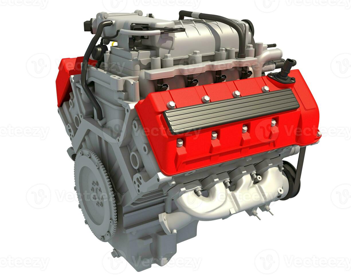 v8 coche motor 3d representación en blanco antecedentes foto