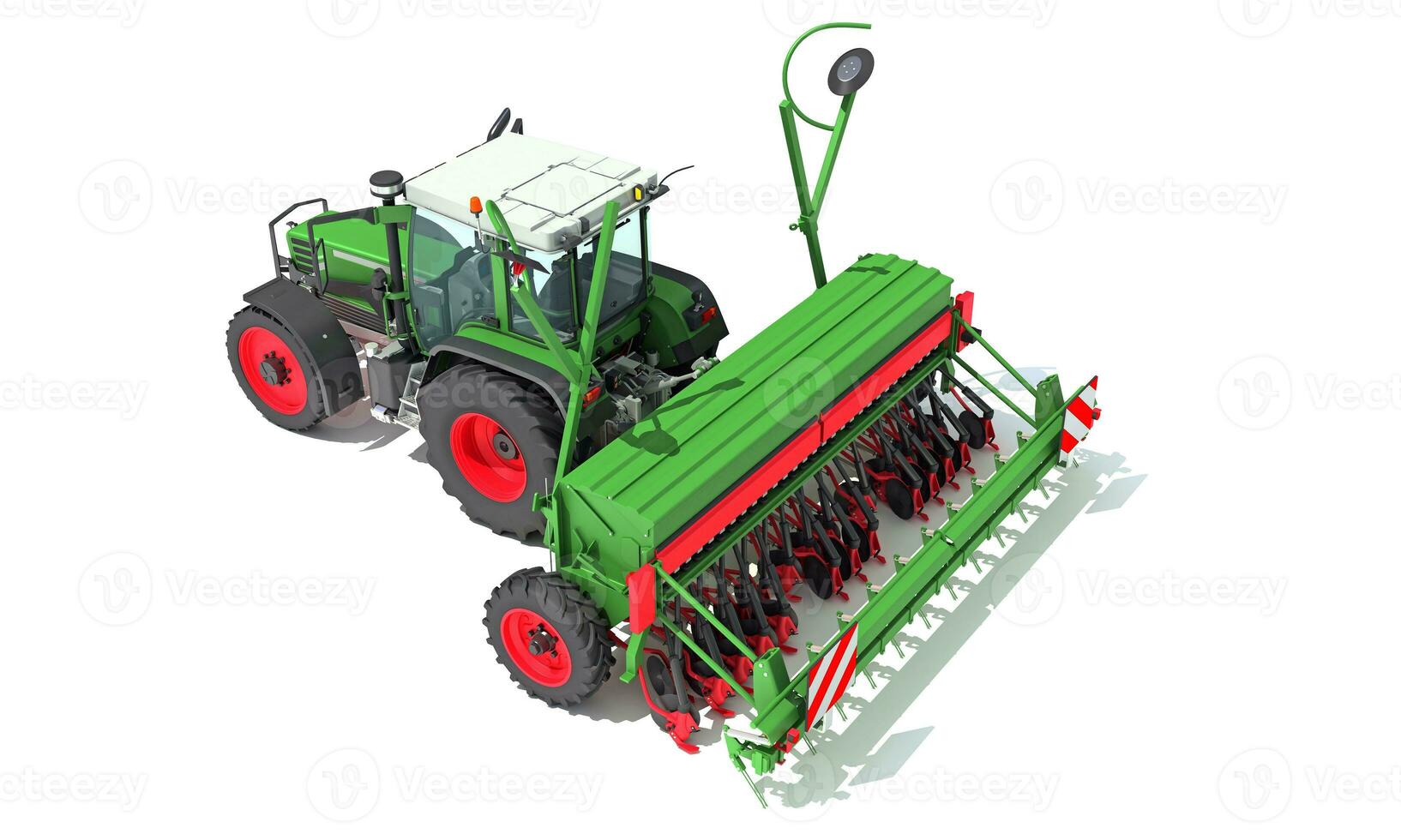 Farm Tractor with Trailed Disc Harrow 3D rendering on white background photo