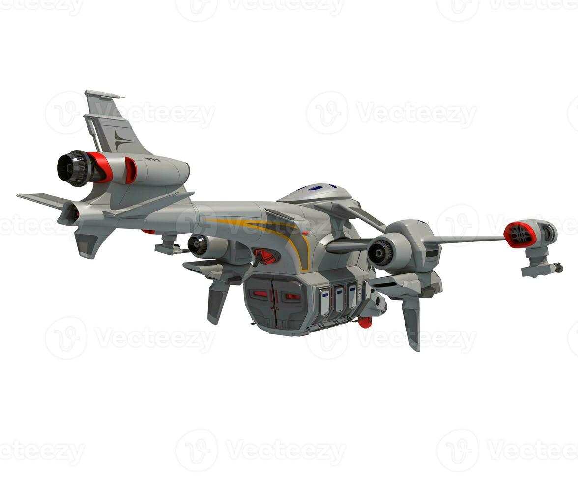 Spaceship 3D rendering on white background photo