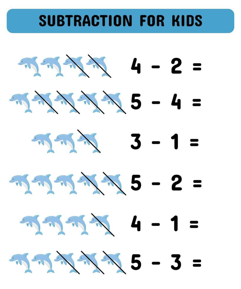 sustracción juego . matemáticas niños educativo juego. estudiar sustracción para niños y niños pequeños hoja de cálculo para educación. matemáticas hoja de cálculo diseño para niños vector