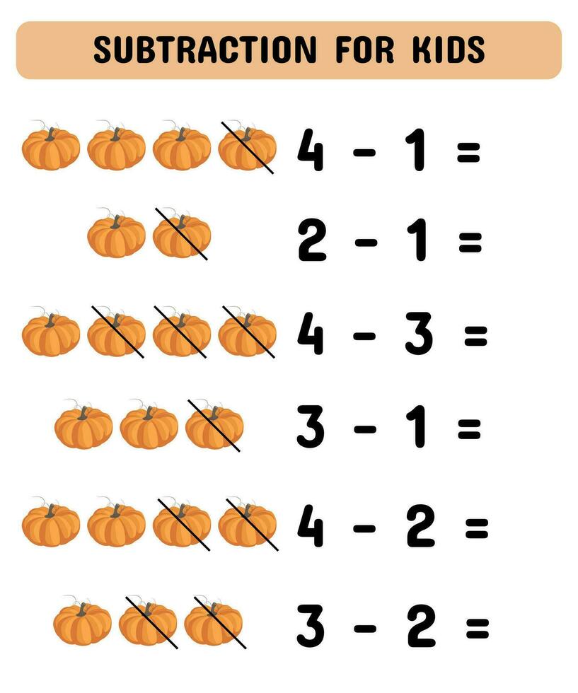 Math Worksheet Design For Kids.Mathematics children educational game.  Study  subtraction for kids and toddlers. vector