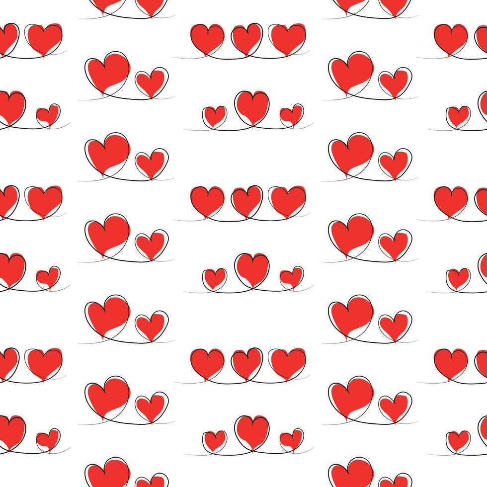 Seamless pattern with red hearts on a white background. Valentine's day print. Can be used on packaging paper, notebook covers, napkins, tablecloths, wallpapers. Vector illustration