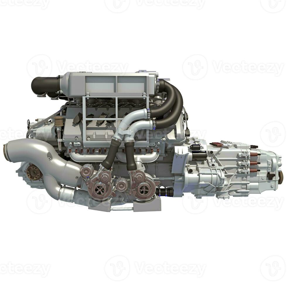 V16 Engine 3D rendering on white background photo