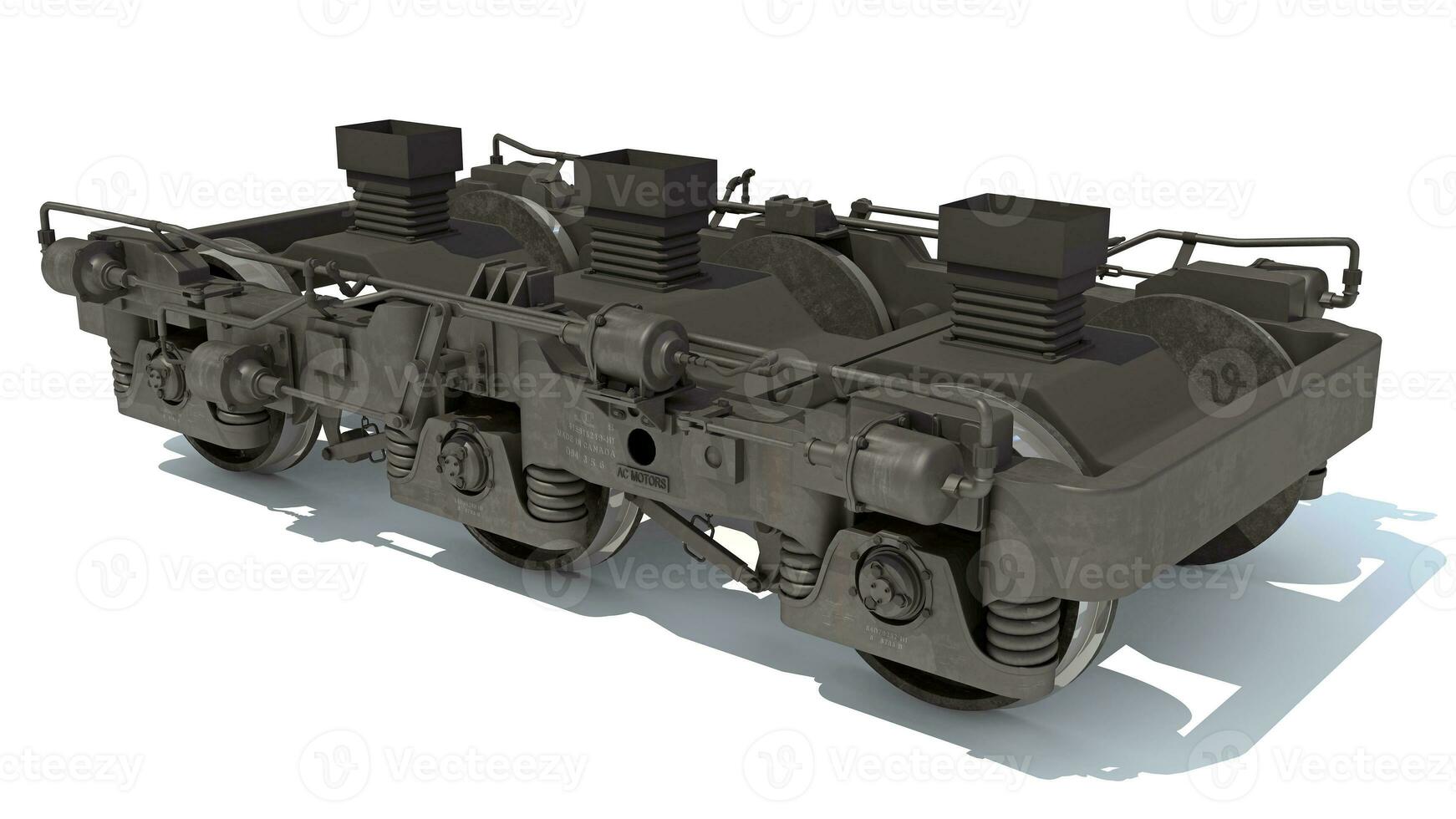 Train Locomotive Trucks Wheels 3D rendering on white background photo