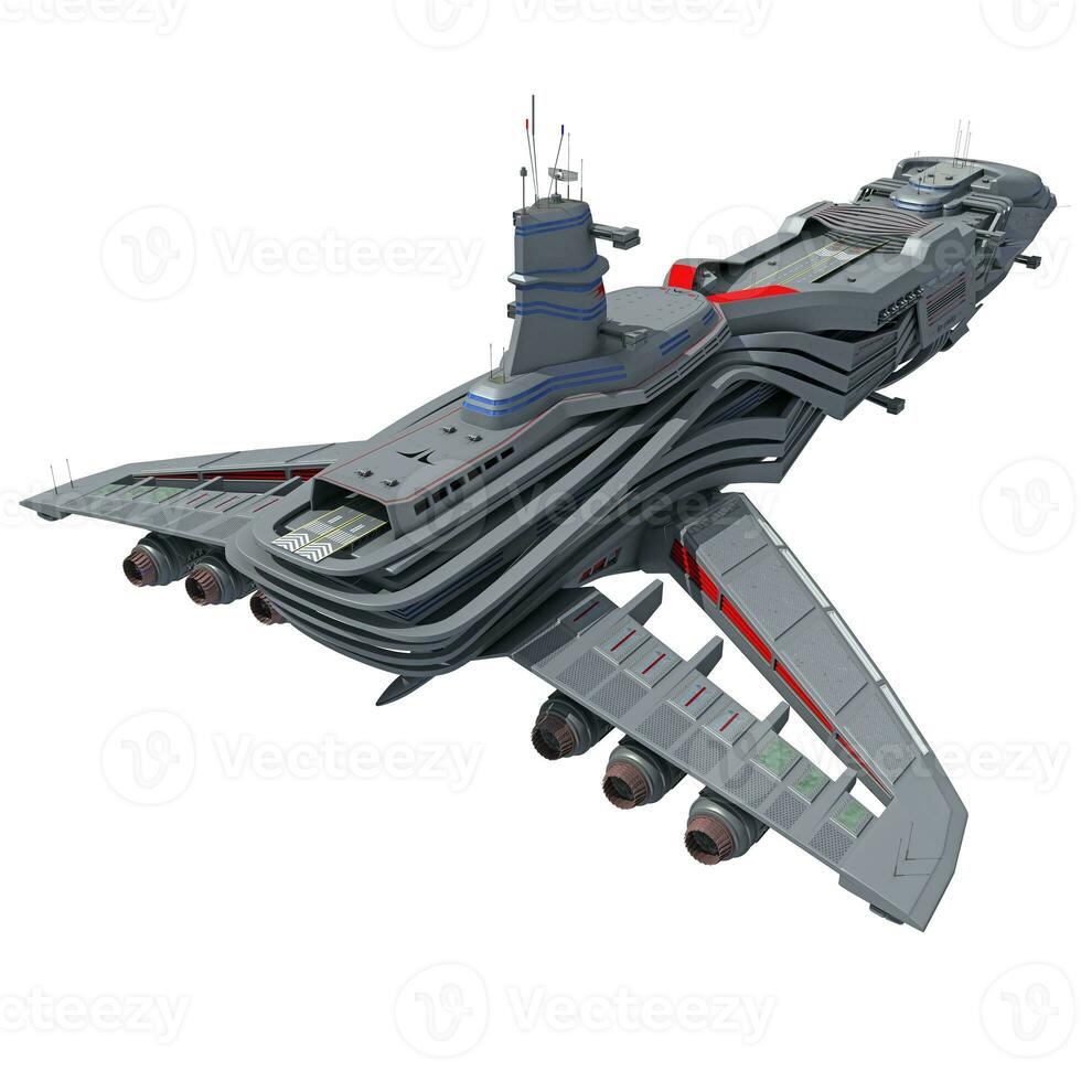 Spaceship 3D rendering on white background photo