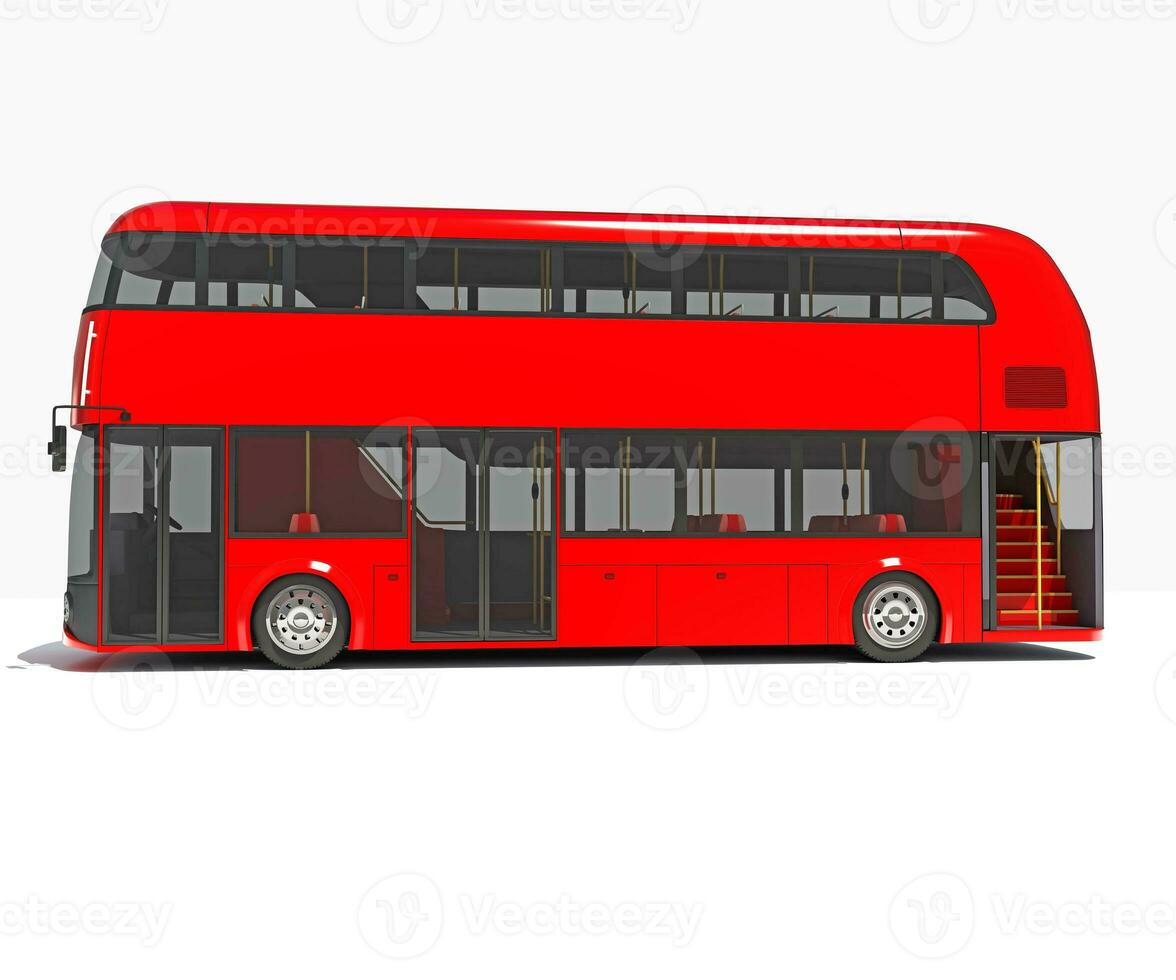 Double Decker City Bus 3D rendering on white background photo