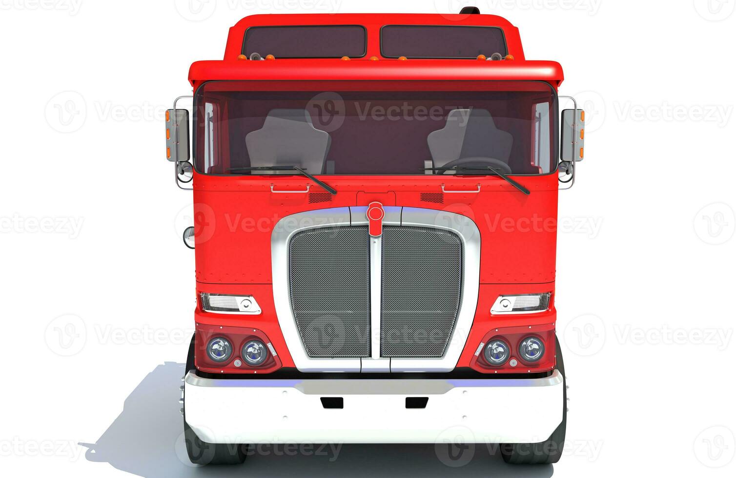 Red Semi Truck 3D rendering on white background photo