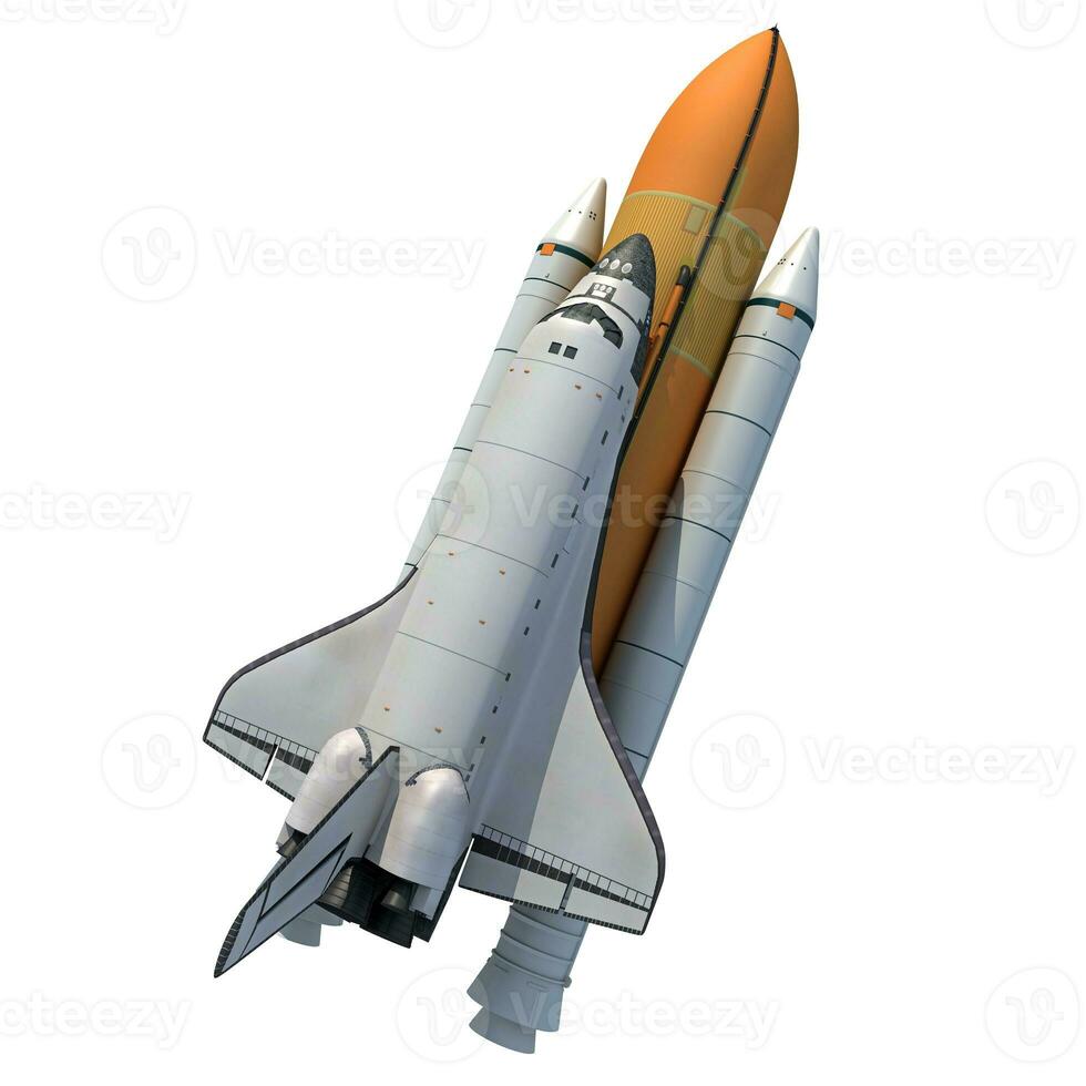 Space Shuttle on white background, spaceship 3D rendering photo