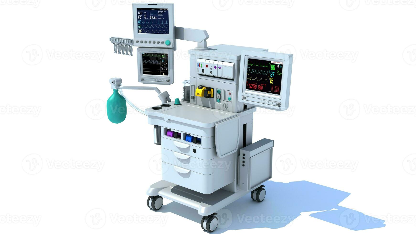 Anesthesia Respiratory Workstation Trolley medical equipment 3D rendering on white background photo