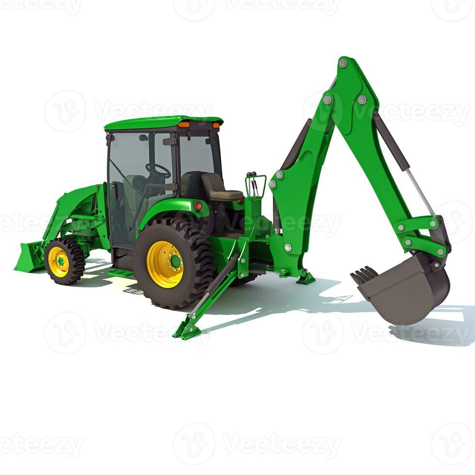 Backhoe Loader 3D rendering on white background photo